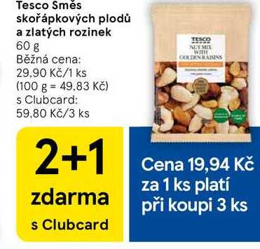 Tesco Směs skořápkových plodů a zlatých rozinek, 60 g