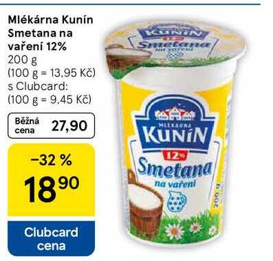 Mlékárna Kunín Smetana na vaření 12%, 200 g