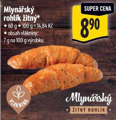 Mlynářský rohlík žitný, 60 g